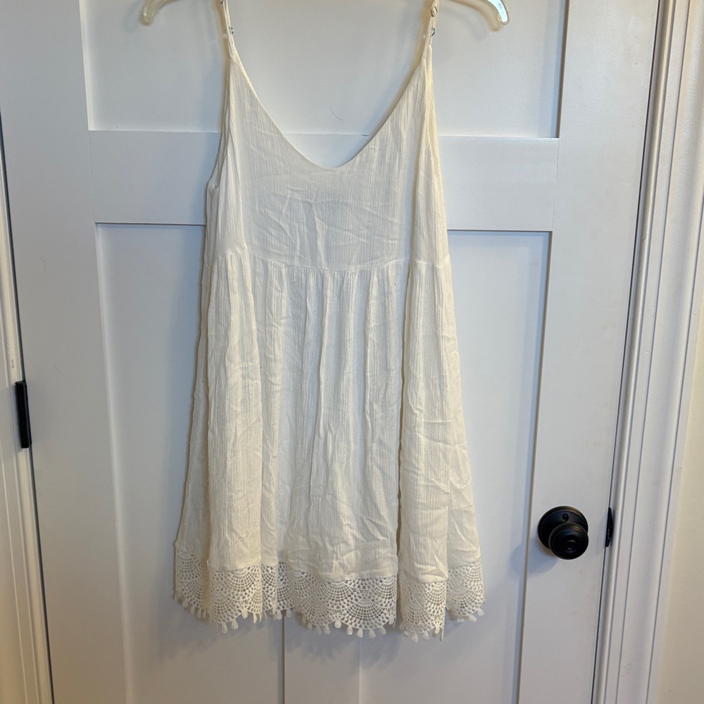 Lulu's White Crochet Hem Mini Dress